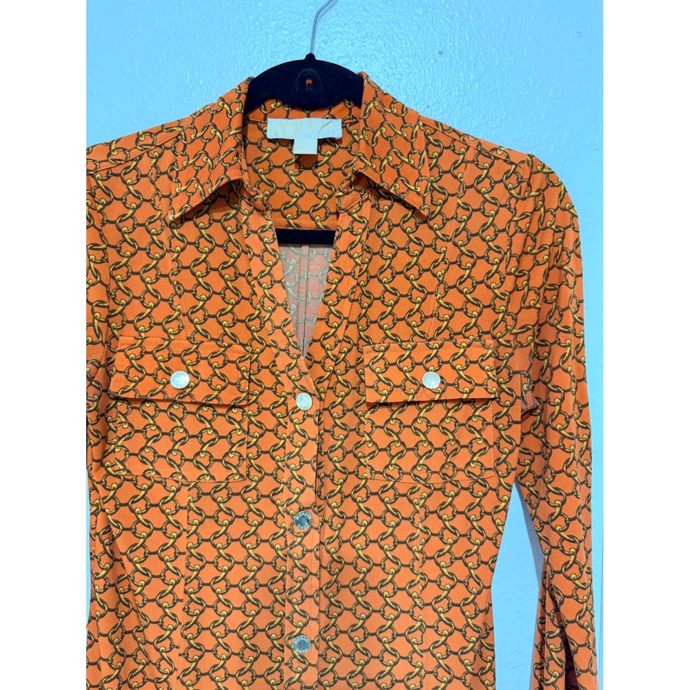 Michael Kors Chain Link Print Button Front Shirt Dress XS - Picture 2 of 9